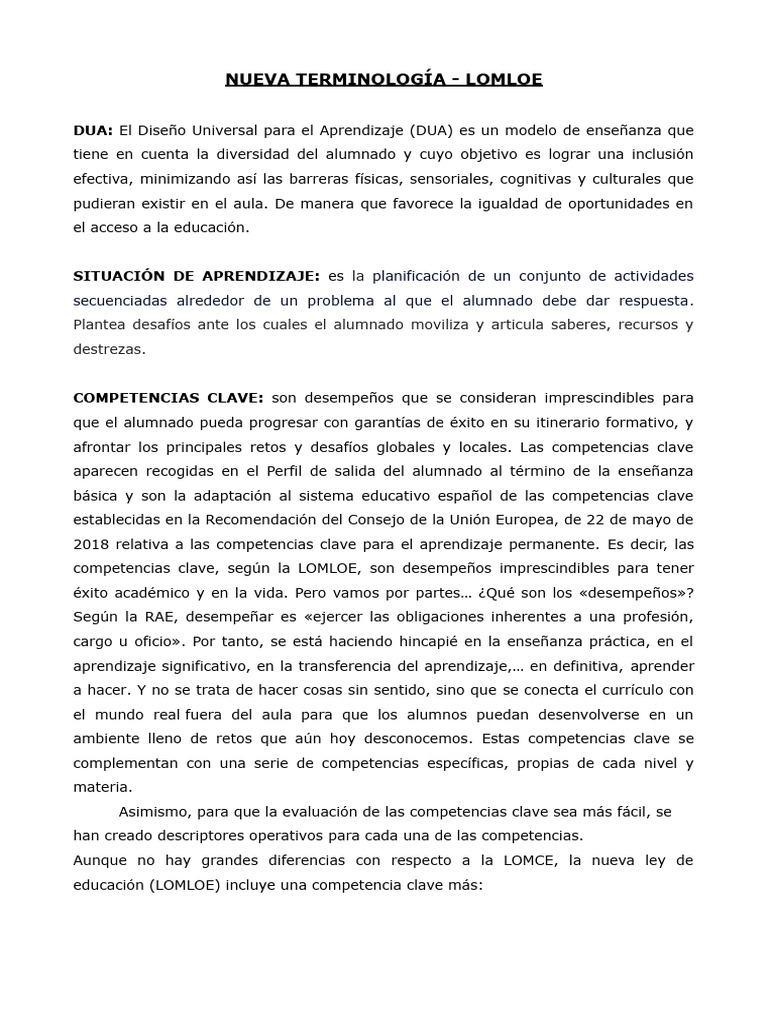 Terminología LOMLOE: Inclusión y Competencias | PDF | Plan de estudios ...