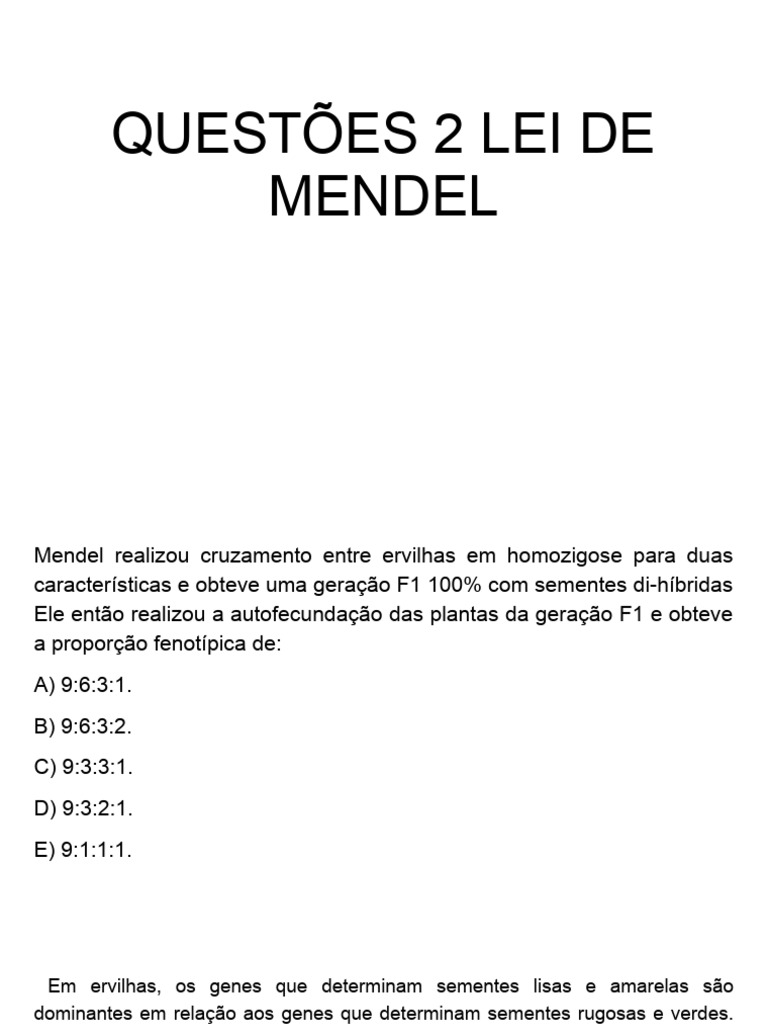 Questões sobre a Segunda Lei de Mendel | PDF | Genética | Biologia