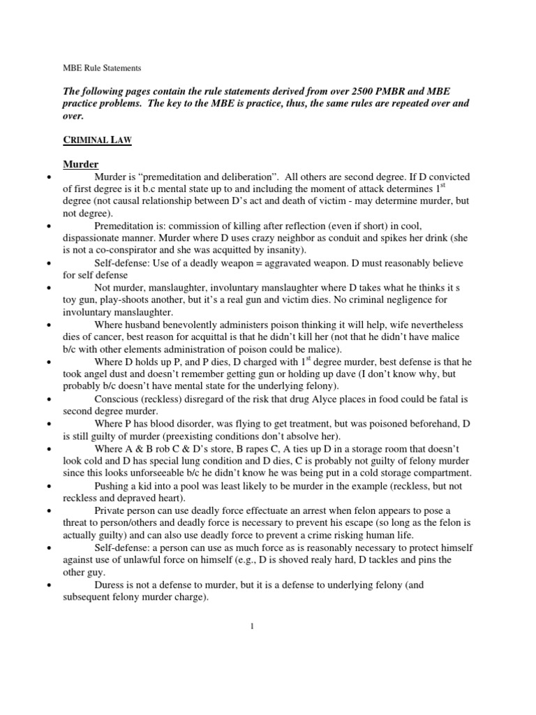 MBE Rule Statements | PDF | Concurrent Estate | Murder