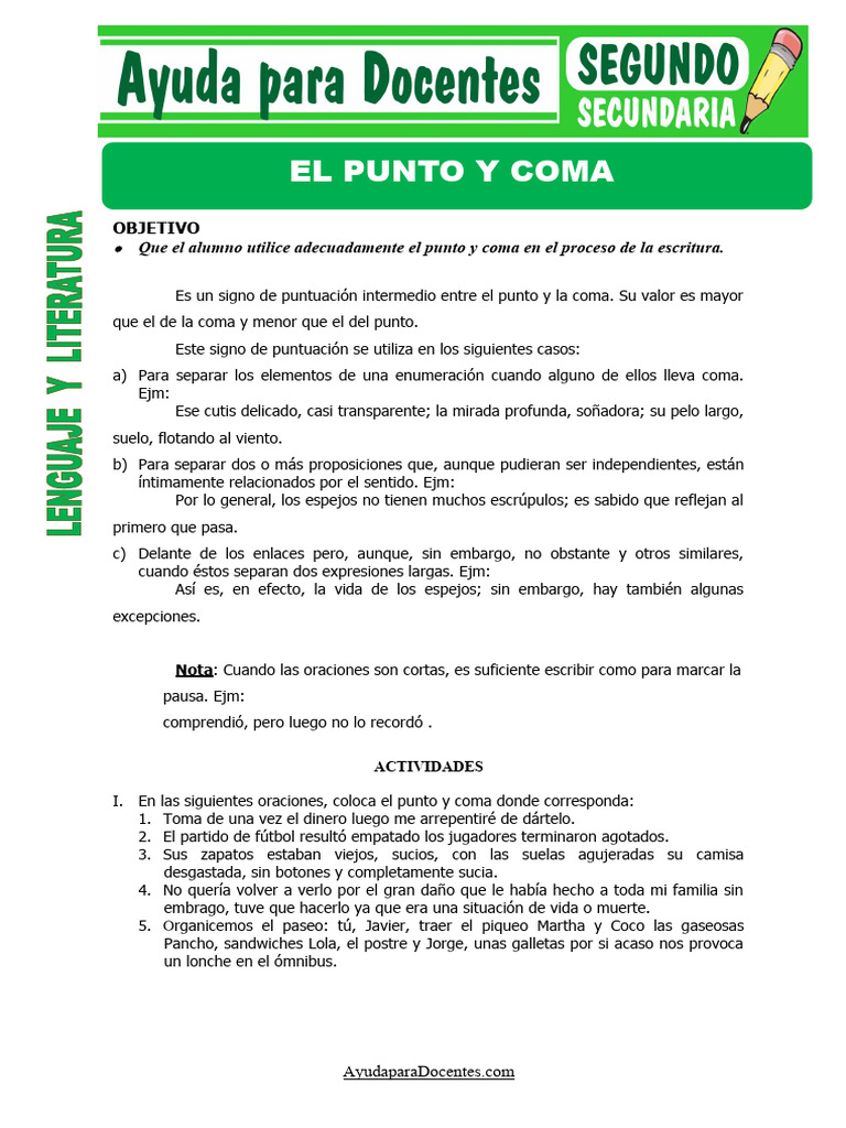Ejercicios de uso del punto y coma | PDF | Artes del Lenguaje y ...