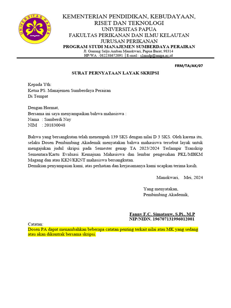 Surat Pernyataan Layak Skripsi | PDF