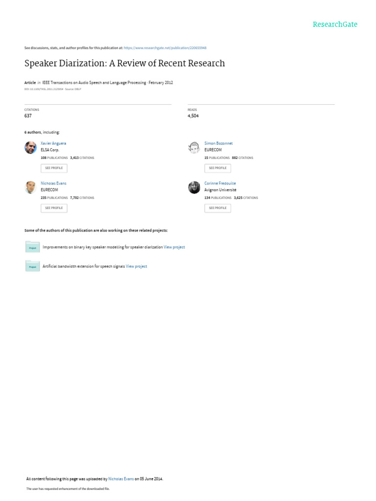 Speaker Diarization A Review of Recent Research | PDF | Cluster ...