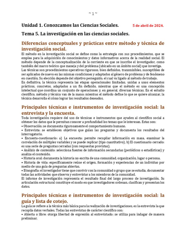 Método vs Técnica en Ciencias Sociales | PDF | Investigación social ...