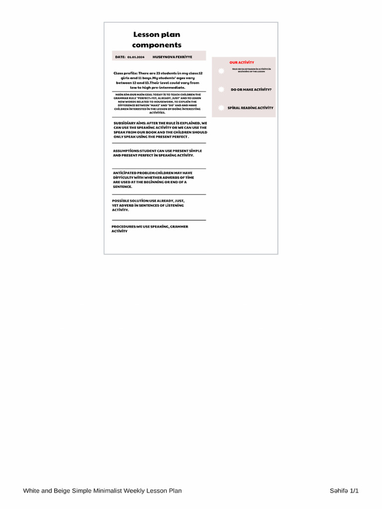 Lesson Plan 1 | PDF