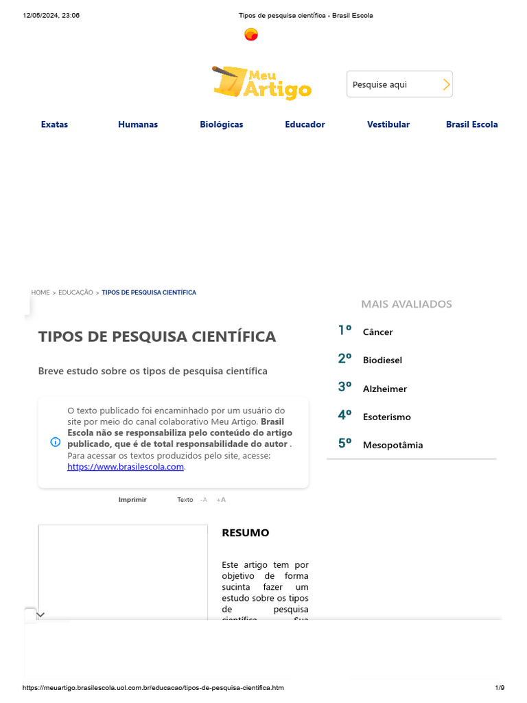 Tipos de Pesquisa Científica - Brasil Escola | PDF | Science | Método ...