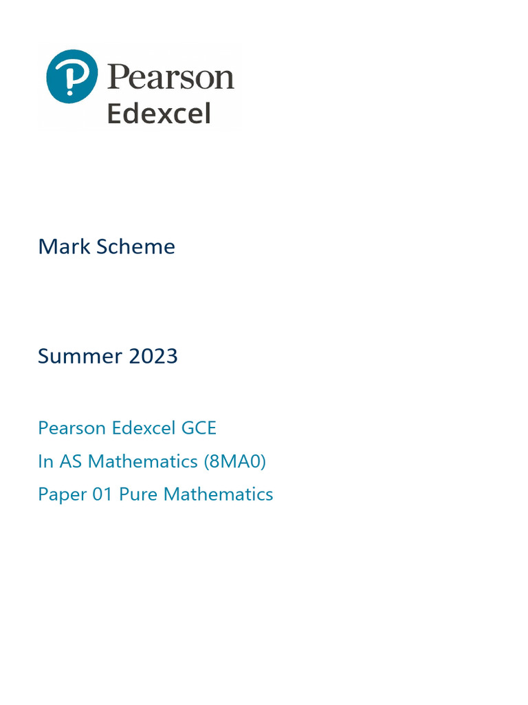 8MA0-01-AS-Pure-Mathematics-June-2023 MS | PDF | Quadratic Equation ...