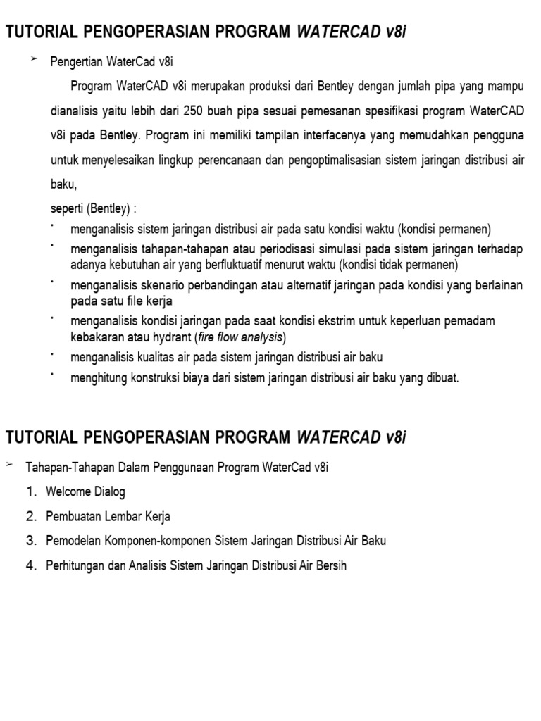 Tutorial WaterCAD v8i untuk Pemula | PDF | Teknologi & Rekayasa