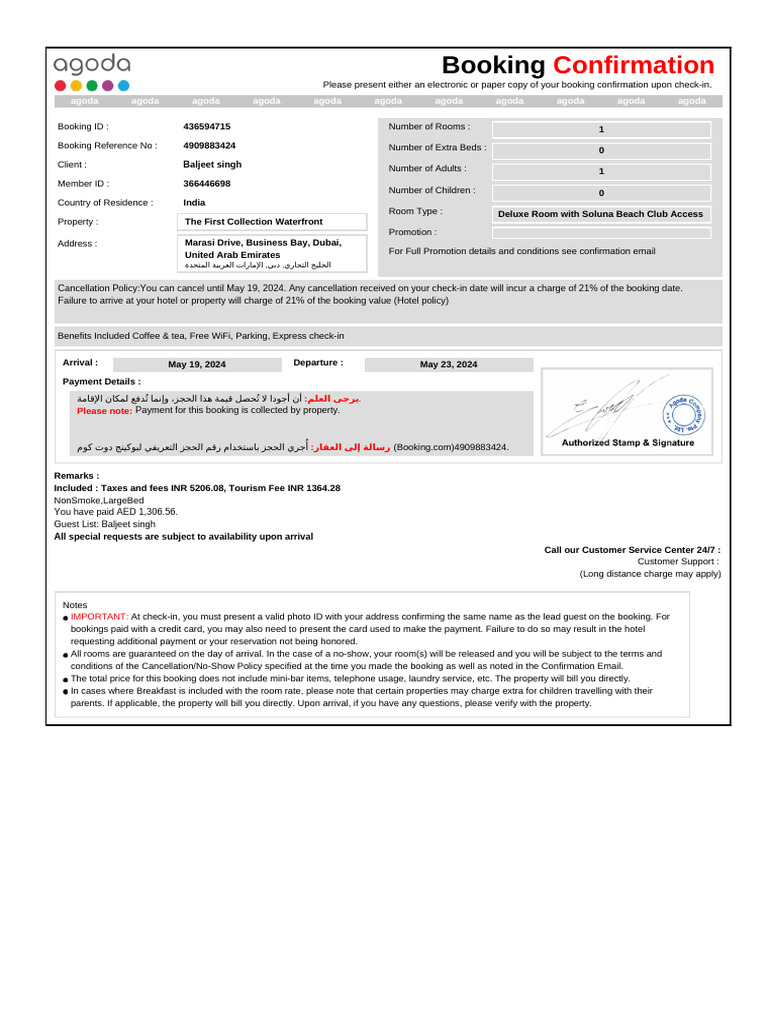 Booking.com Confirmation Details | PDF | Payments