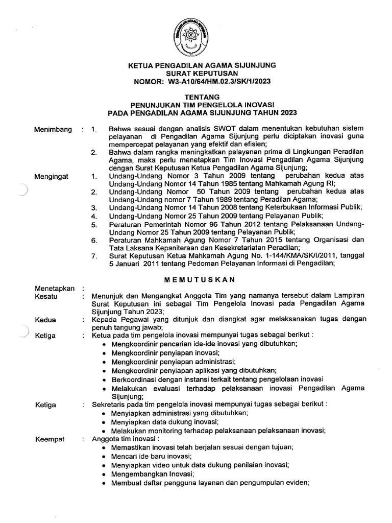 SK Tim Pengelola Inovasi 2023 | PDF