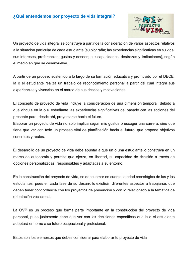 Proyecto de Vida Integral: Guía Práctica | PDF | Planificación