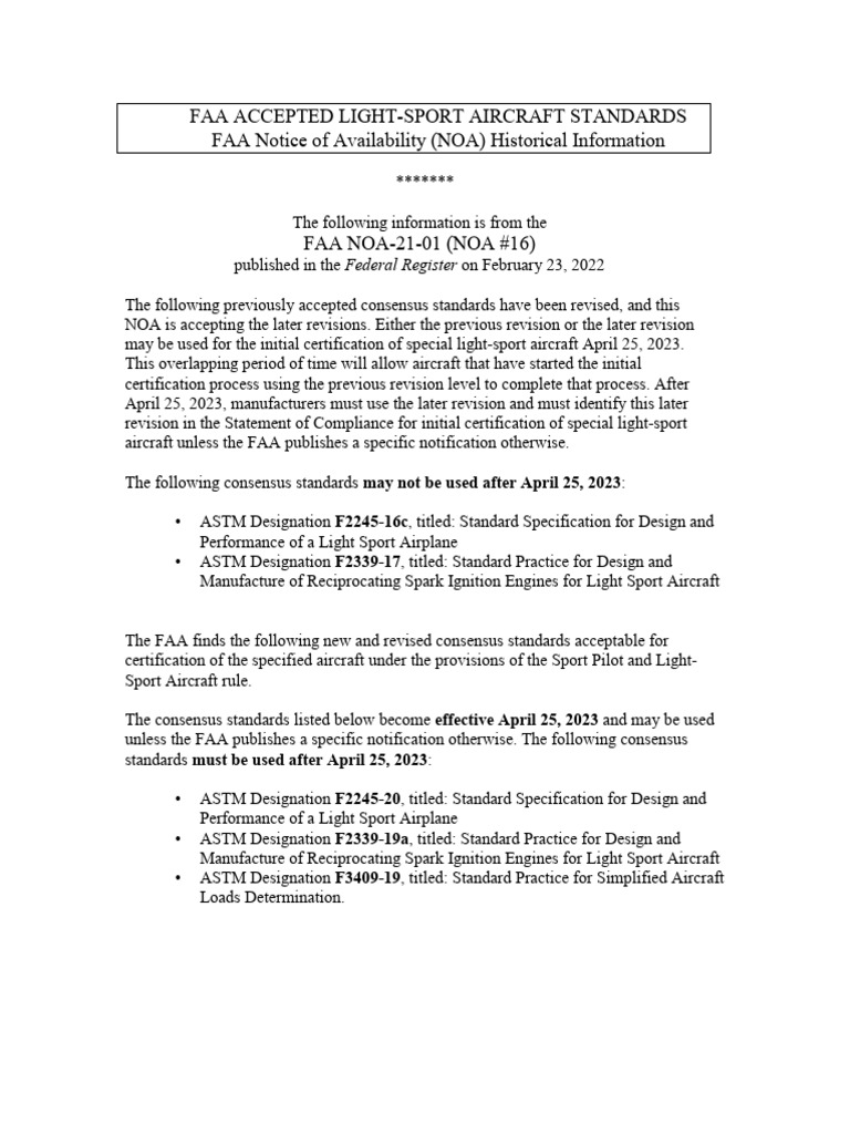 FAA Light-Sport Aircraft Standards Update | PDF | Aircraft | Aviation
