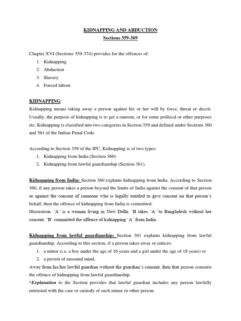 Kidnapping and Abduction | PDF | Kidnapping | Legal Guardian