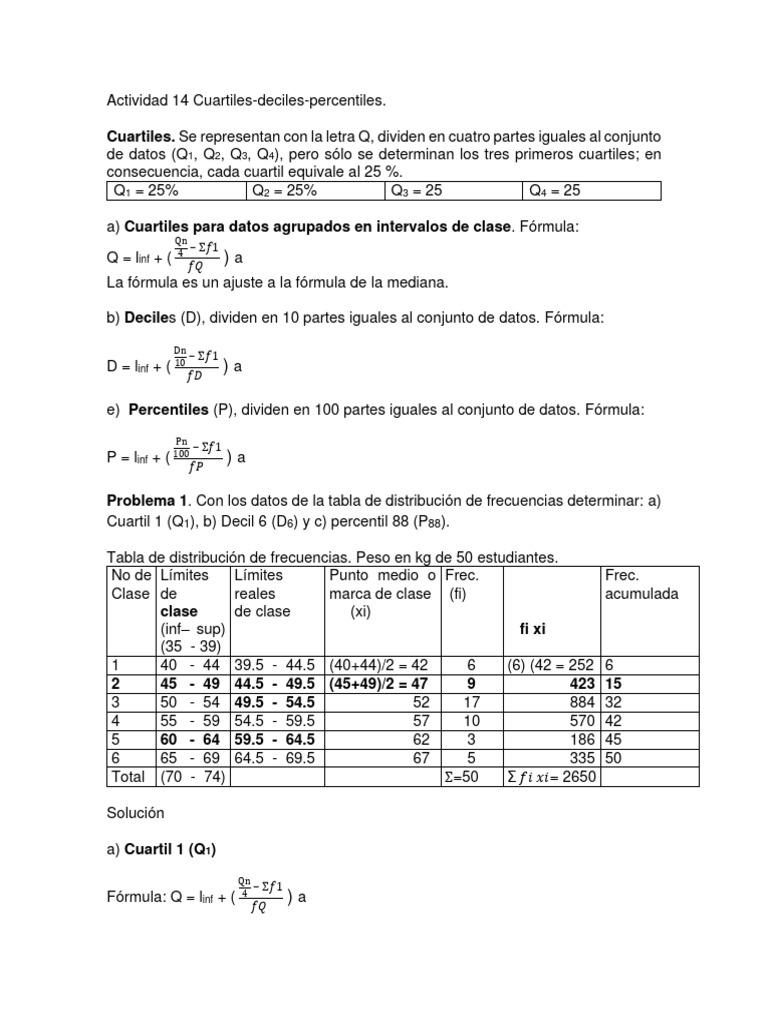 Cuartiles, Deciles y Percentiles en Datos | PDF | Cuantil | Mediana