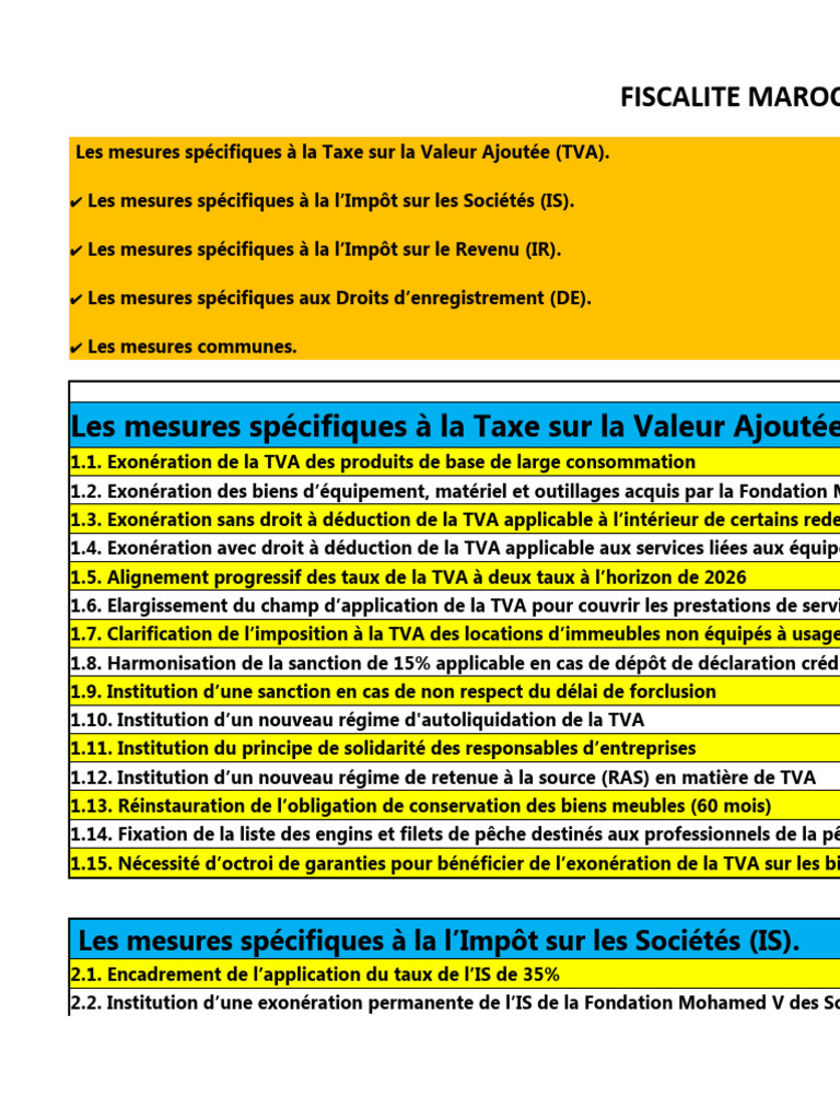 Fiscalité au Maroc : TVA, IS, IR, DE | PDF | Taxe sur la valeur ajoutée ...