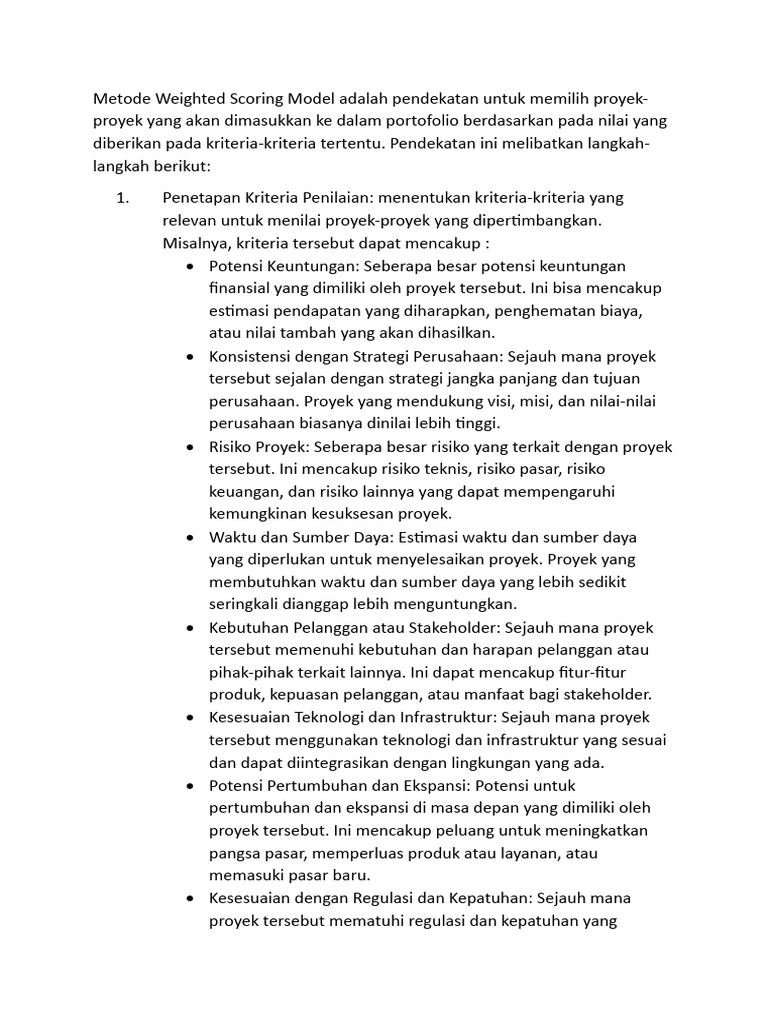 Metode Weighted Scoring Model Adalah Pendekatan Untuk Memilih Proyek Pdf