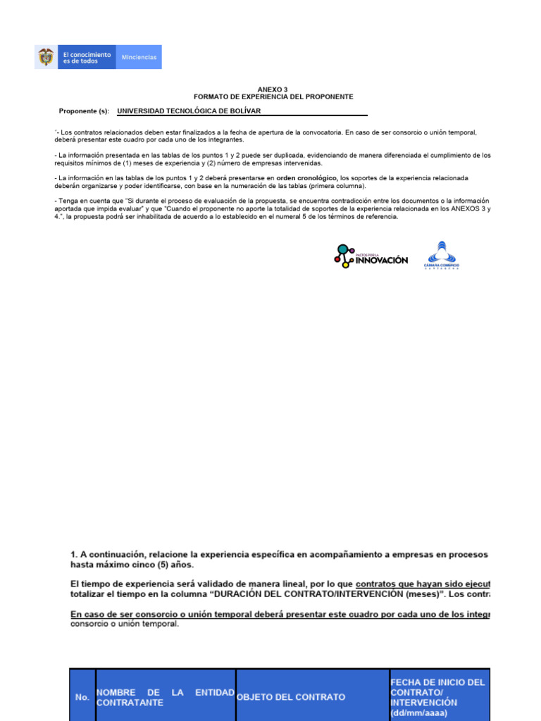 Anexo 3. Experiencia Del Proponente Utb | PDF | Iniciativa empresarial ...