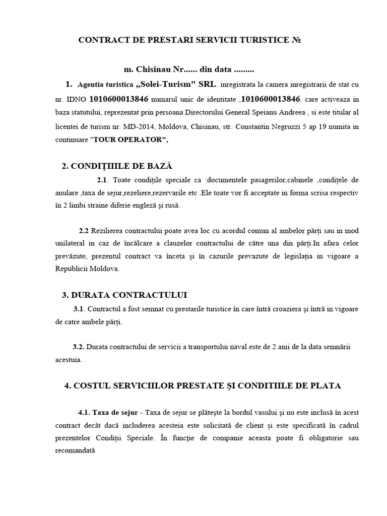 Contract de Prestari Servicii Turistice | PDF