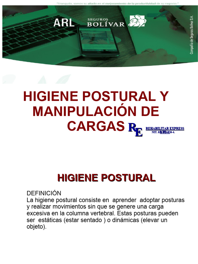 Higiene Postural y Manipulación de Cargas | PDF | Dolor lumbar | La ...