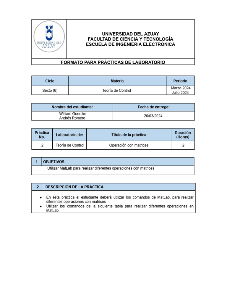Práctica 2 Matrices | PDF | Matriz (Matemáticas) | Determinante