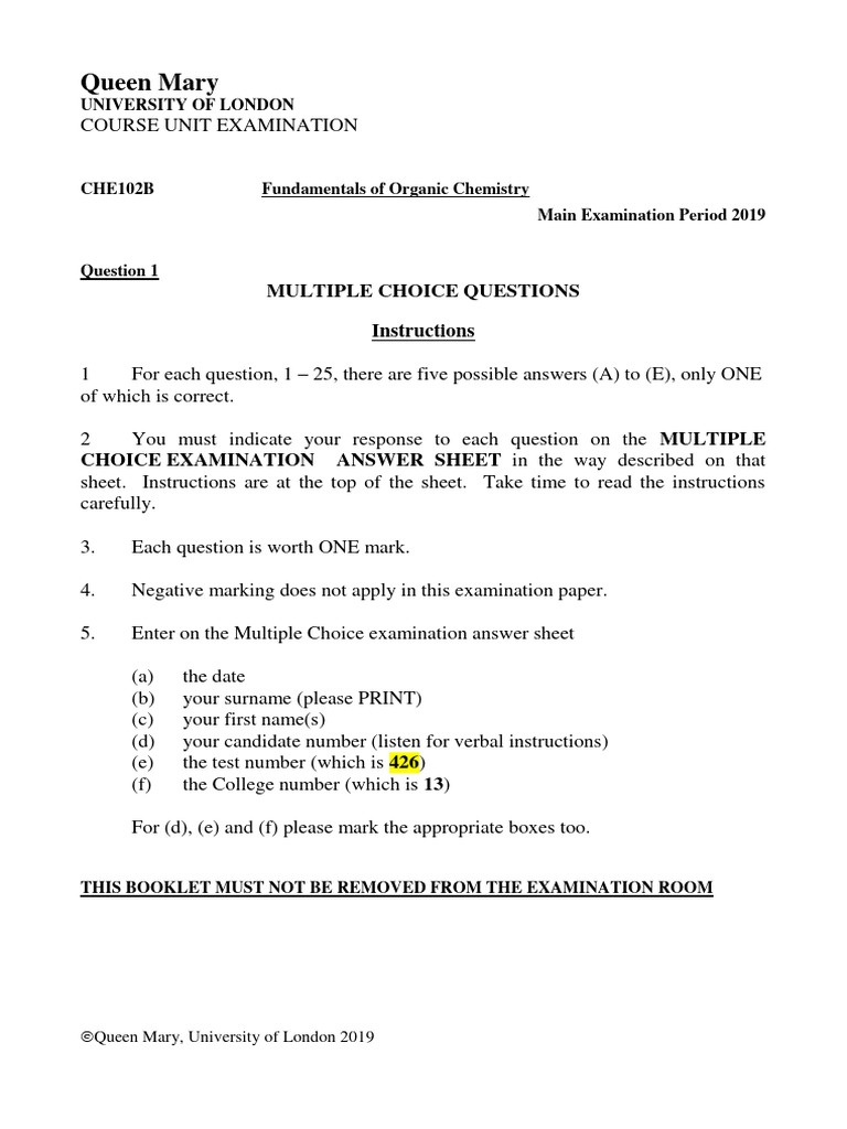 Che102b Combined MCQ + Saq 2019 PDF Chemical Reactions Multiple