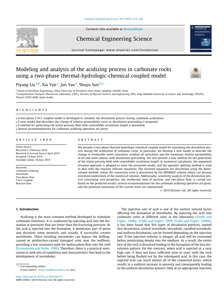 Modeling and Analysis of The Acidizing Process in Carbonate Rocks Using ...