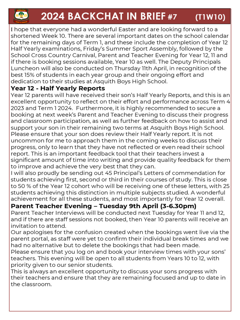 Asquith Boys High School Updates | PDF