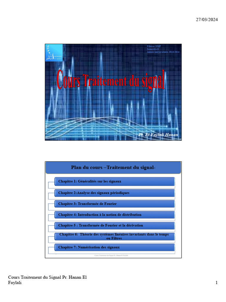 Cours de Traitement du Signal | PDF | Intégral | Transformation de Fourier