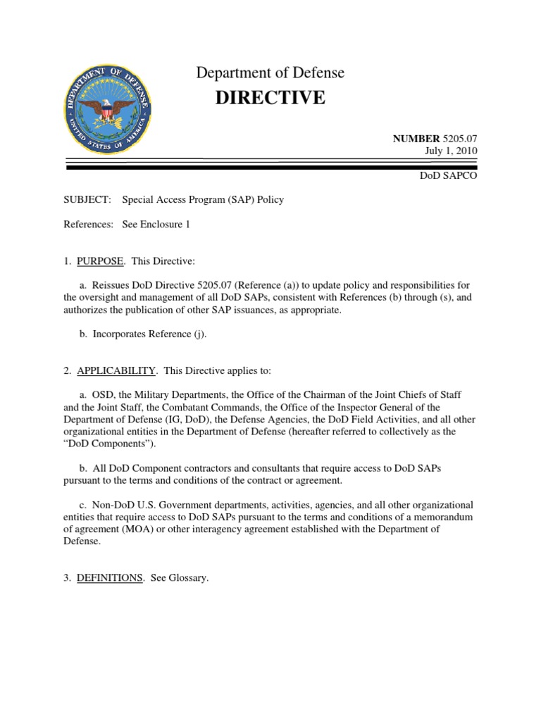 DoD Special Access Program Policy Update | PDF | United States ...