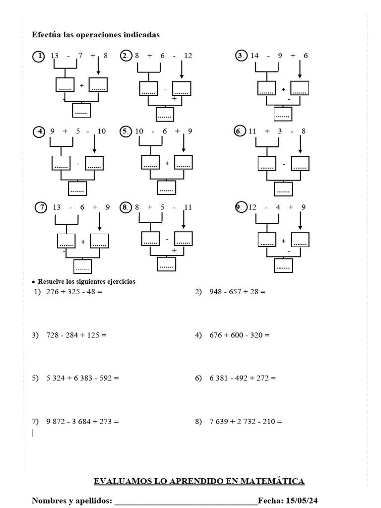 Ejercicios de Operaciones Matemáticas Básicas | PDF
