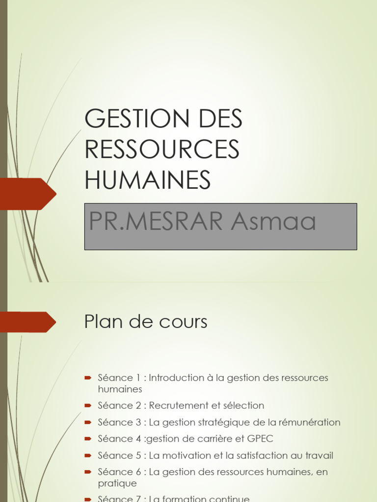 Introduction à la gestion des RH | PDF | Gestion des ressources ...