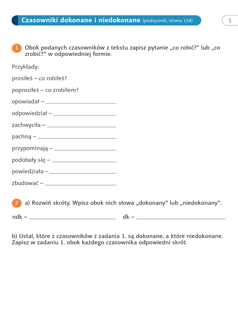 Czasowniki Dokonane I Niedokonane ćwiczenia Klasa 5