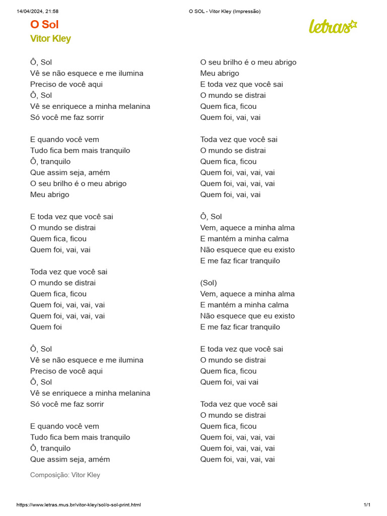Letra da Música 