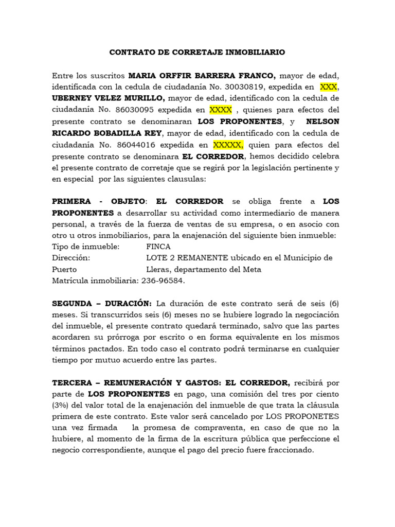 CONTRATO DE CORRETAJE INMOBILIARIO | PDF