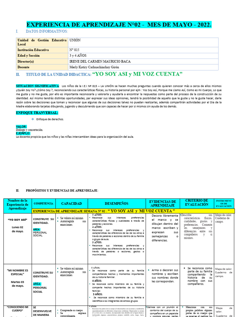 Experiencia #2 Mes de Mayo | PDF | Evaluación | Aprendizaje