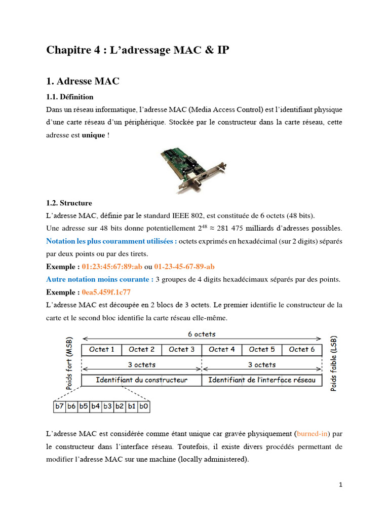 Adressage MAC et IP : Concepts clés | PDF | Adresse IP | Protocoles ...