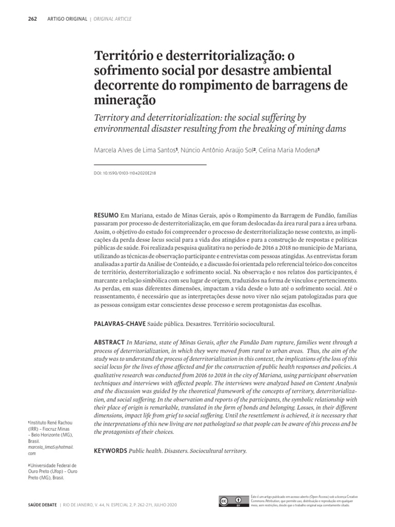 Desterritorialização e Sofrimento em Mariana | PDF | Sociologia | Morte