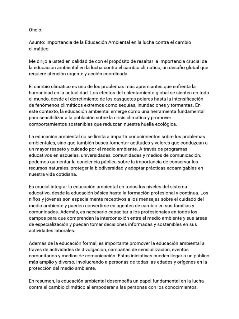 Importancia de La Educación Ambiental en La Lucha Contra El Cambio ...
