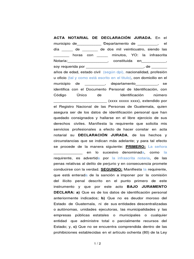 Acta Notarial de Declaración Jurada | PDF | Gobierno | Justicia