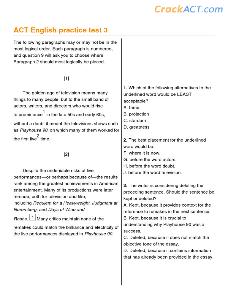 ACT English Practice Test 3 PDF Act (Test)