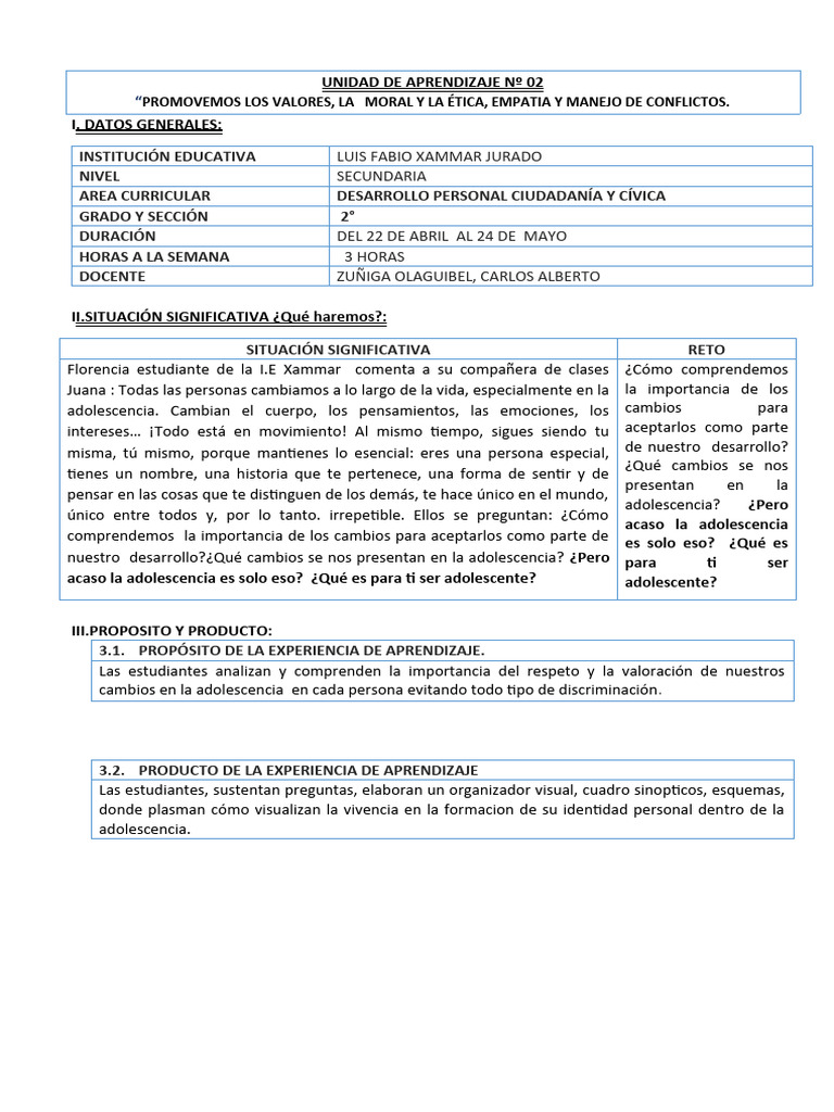 Unidad 01 DPCC | PDF | Las emociones | Aprendizaje