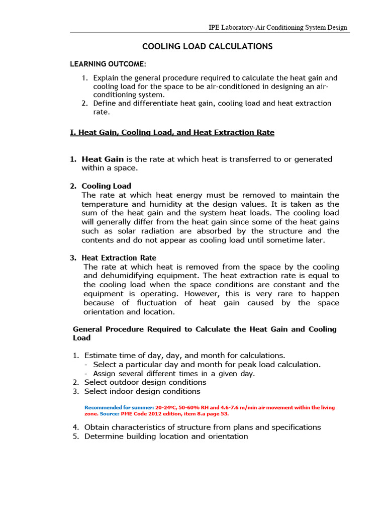 Cooling Load Calculations PDF Air Conditioning Heat