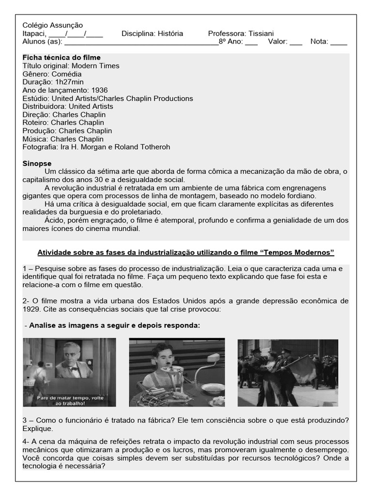 Análise do Filme "Tempos Modernos" | PDF | Charlie Chaplin | Revolução ...