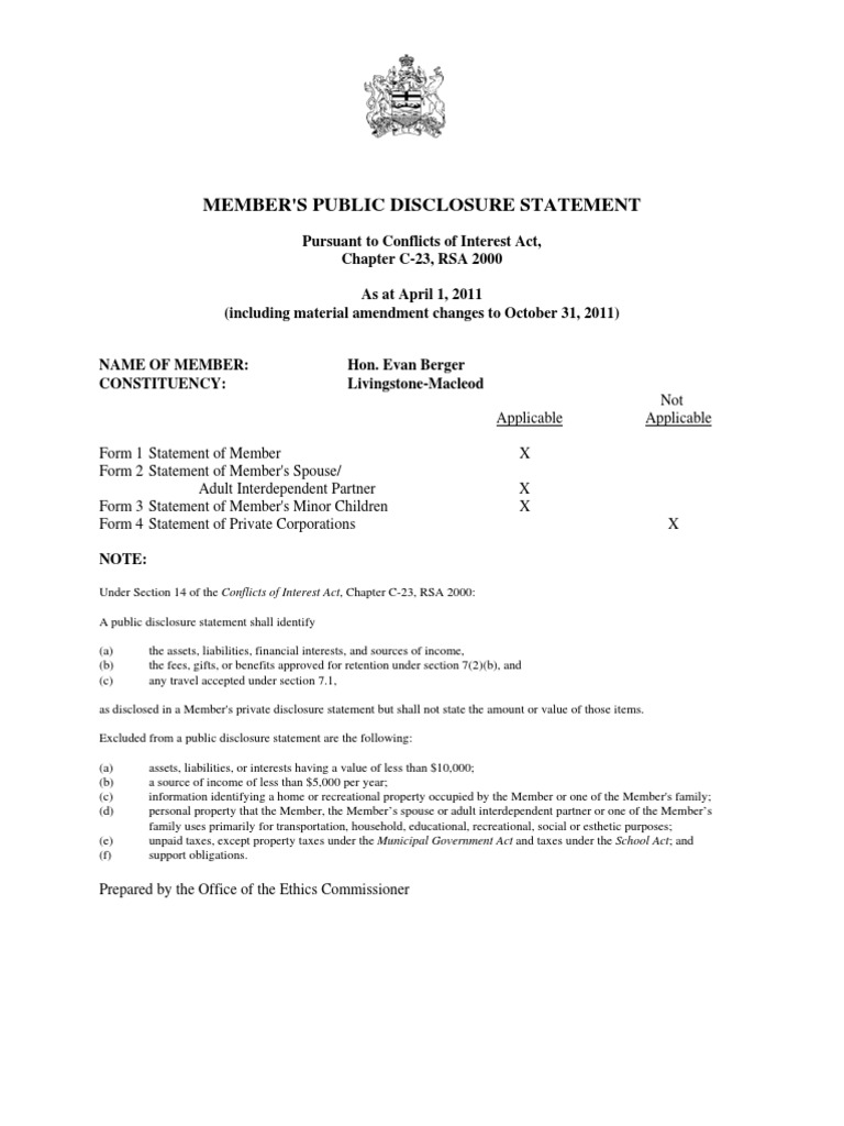 Evan Berger Public Disclosure Statement | PDF | Credit Union | Credit ...