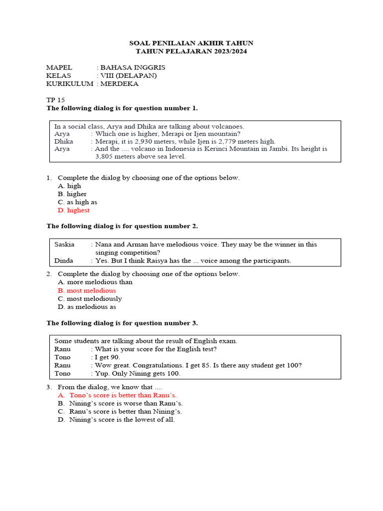 Soal Pat Bahasa Inggris Kelas 8 Merdeka Pdf Camera