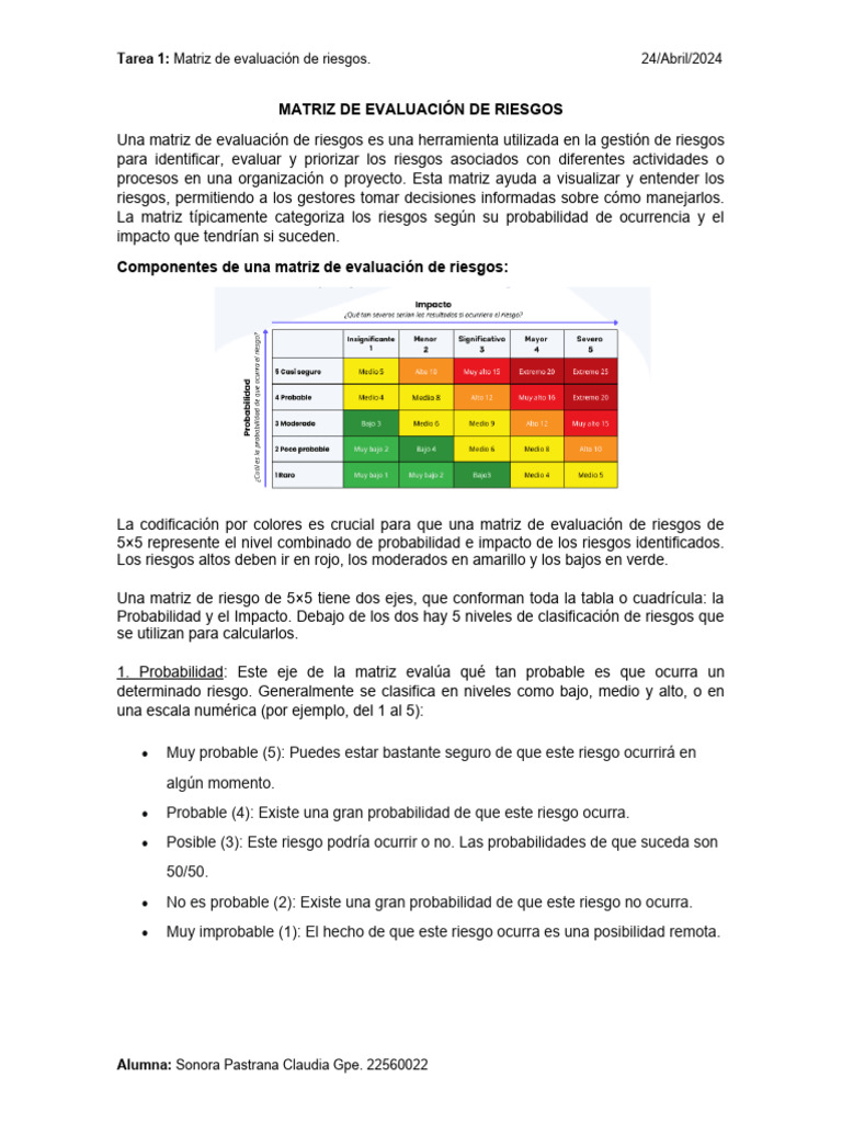 Matriz de Evaluación de Riesgos 5x5 | PDF | Riesgo | Probabilidad
