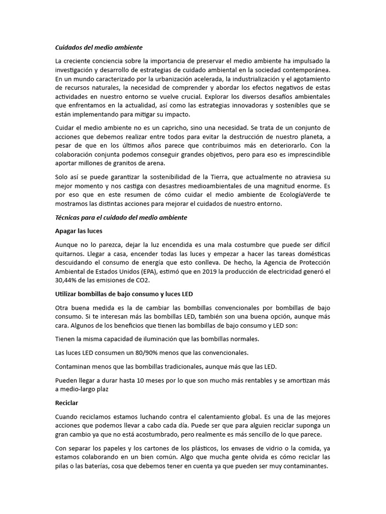 Estrategias para Cuidar el Medio Ambiente | PDF | Entorno natural | Agua