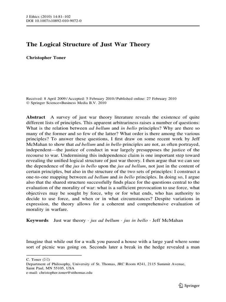 The logical structure of just war theory the journal of ethics vol