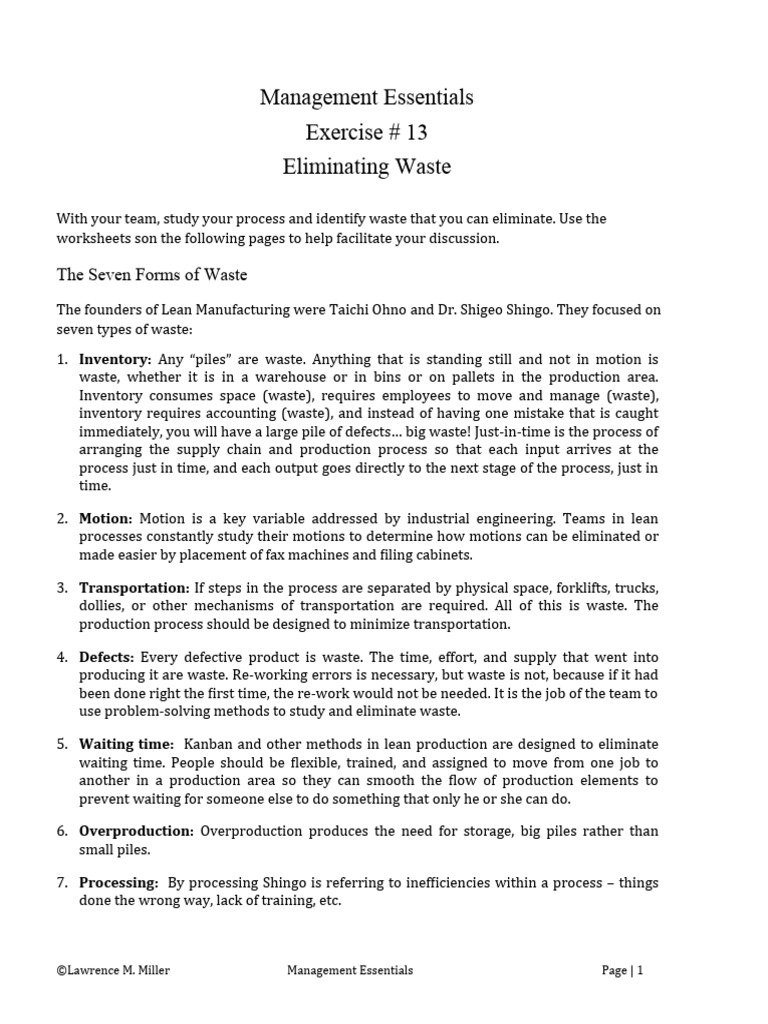 Management essentials exercise 13 pdf lean manufacturing