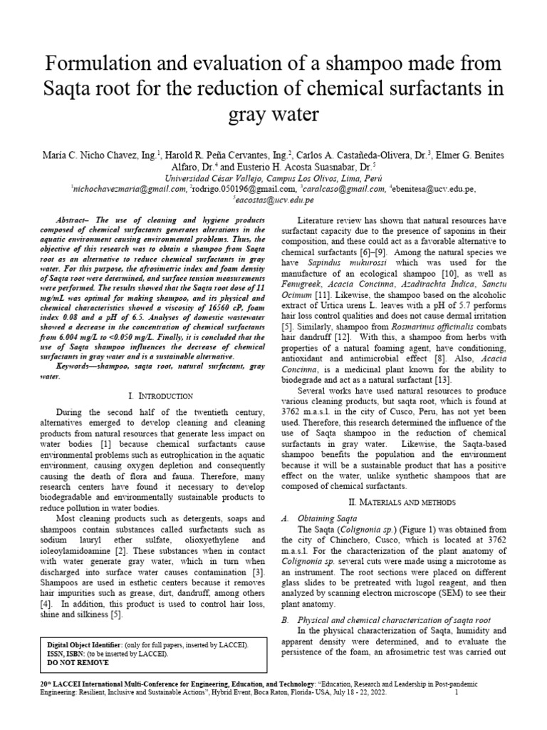 Formulation and Evaluation of A Shampoo Made From Saqta Root For The