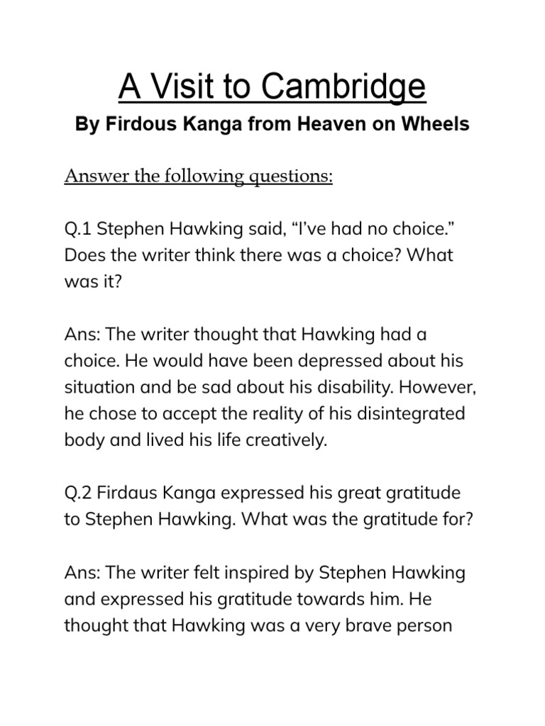 Class 8 English Chapter 7 A Visit To Cambridge Summary In Hindi